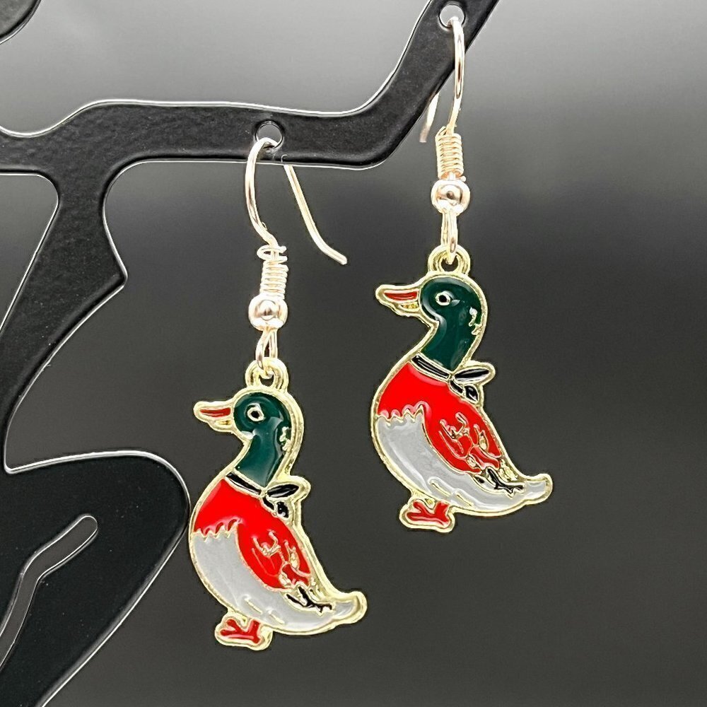 Enamel Duck Earrings | Handmade - Picture 4 of 6